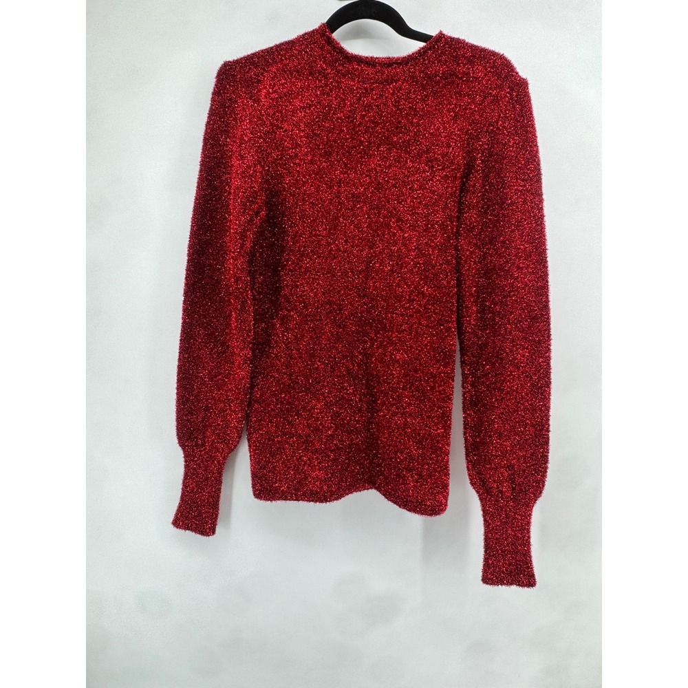 Zara Red Metallic Tinsel Knit Wrap Sweater Open Back Holiday Party Top Small